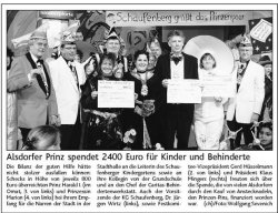 Alsdorfer Prinz spendet 2.400 Euro für Kinder und Behinderte