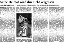 Seine Heimat wird ihn nicht vergessen
