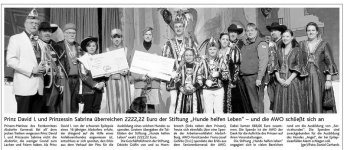 Prinz David I. und Prinzessin Sabrina überreichen 2222,22 Euro der Stiftung „Hunde helfen Leben“ – und die AWO schließt sich an