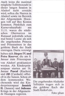 Die angehenden Alsdorfer Tollitäten trugen sich in das goldene Buch der Stadt Alsdorf ein. Foto:phan