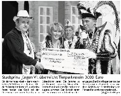 Stadtprinz Jürgen VI. überreicht Tierparkverein 3000 Euro