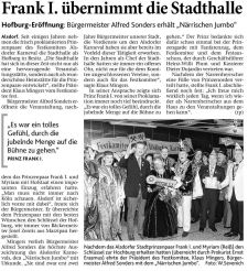Frank I. übernimmt die Stadthalle