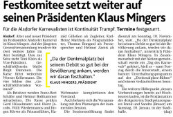 Festkomitee setzt weiter auf seinen Prsidenten Klaus Mingers