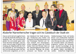 Alsdorfer Narrenherrscher tragen sich ins Gästebuch der Stadt ein