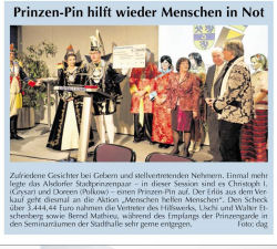 Prinzen-Pin hilft wieder Menschen in Not