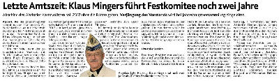 Letzte Amtszeit: Klaus Mingers fhrt Festkomitee noch zwei Jahre