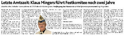 Letzte Amtszeit: Klaus Mingers führt Festkomitee noch zwei Jahre