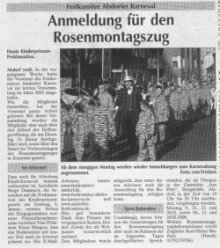 Anmeldung für den Rosenmontagszug