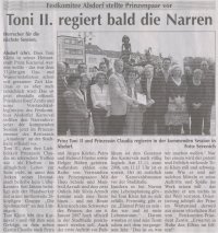 Toni II. regiert bald die Narren